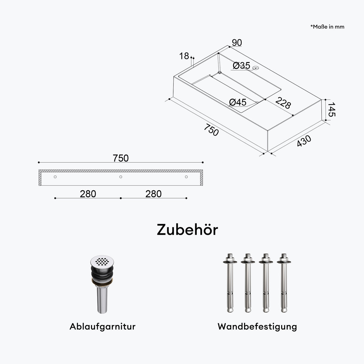 glasvilla Waschbecken Aufsatzwaschbecken Hängewaschbecken aus Mineralguss Col12