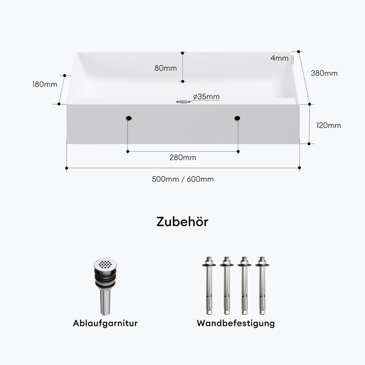 glasvilla Waschbecken Aufsatzwaschbecken Hängewaschbecken Mineralguss Rechteckig Waschplatz Col630