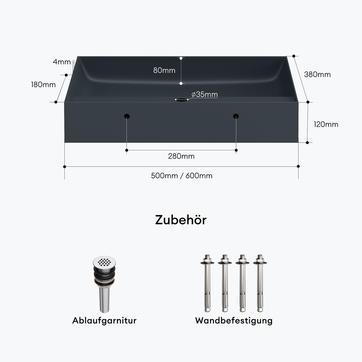 glasvilla Waschbecken Aufsatzwaschbecken Hängewaschbecken Mineralguss Rechteckig Waschplatz Col630