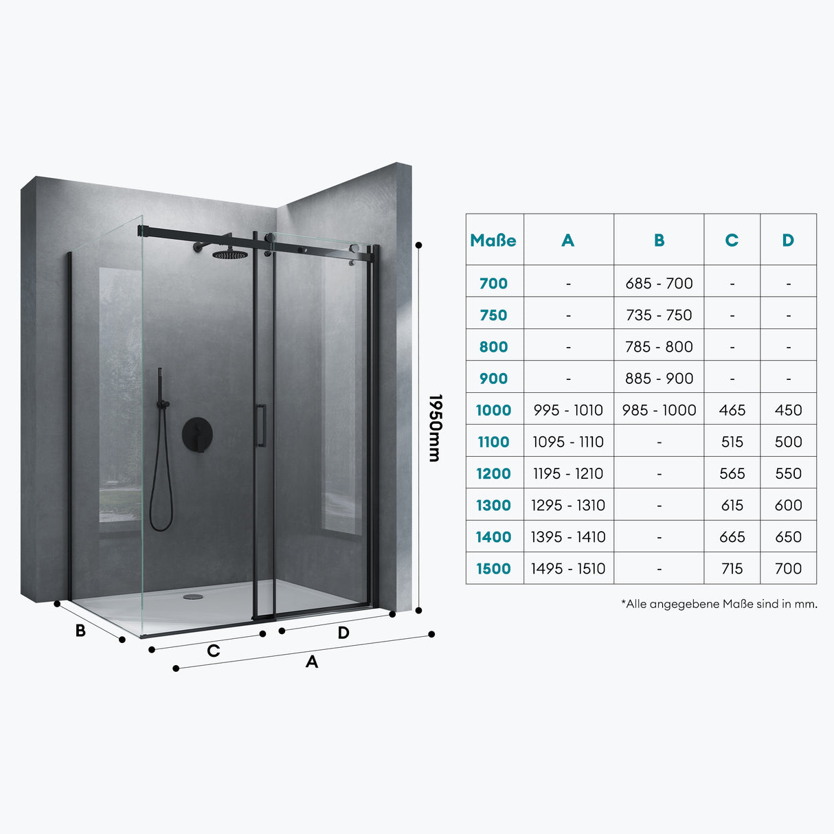 glasvilla Duschkabine mit Schiebetür Duschabtrennung 8mm ESG-Sicherheitsglas Nano-Beschichtung Hebe-Senk-Mechanismus Rav19 Schwarz