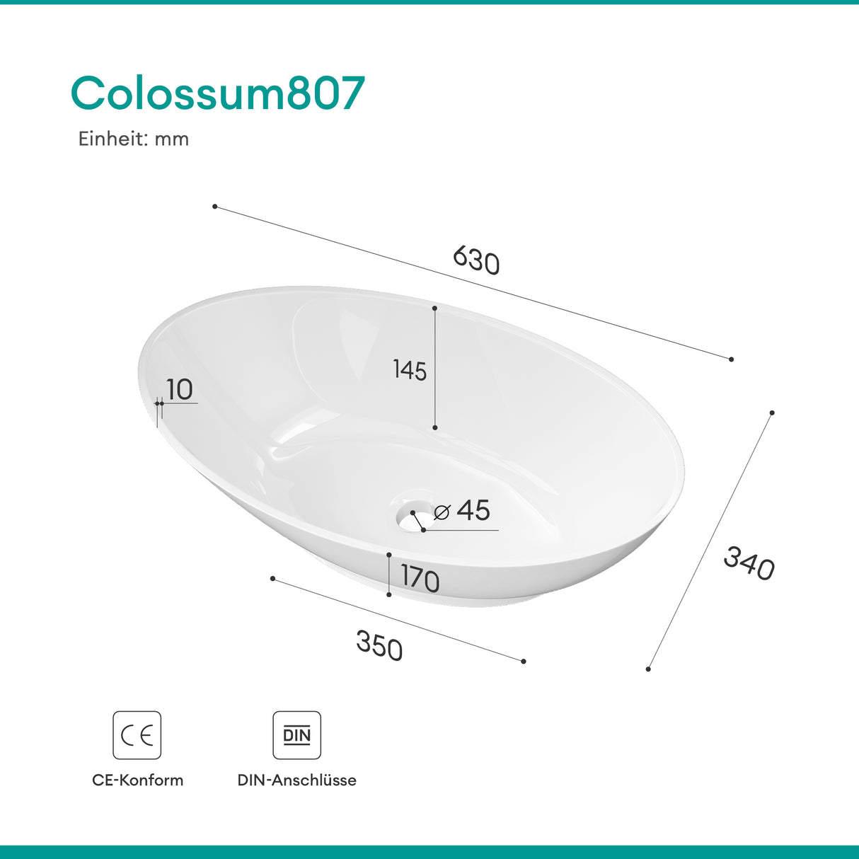 glasvilla Waschbecken Aufsatzwaschbecken Waschschale Waschtisch aus Mineralguss Oval Col807