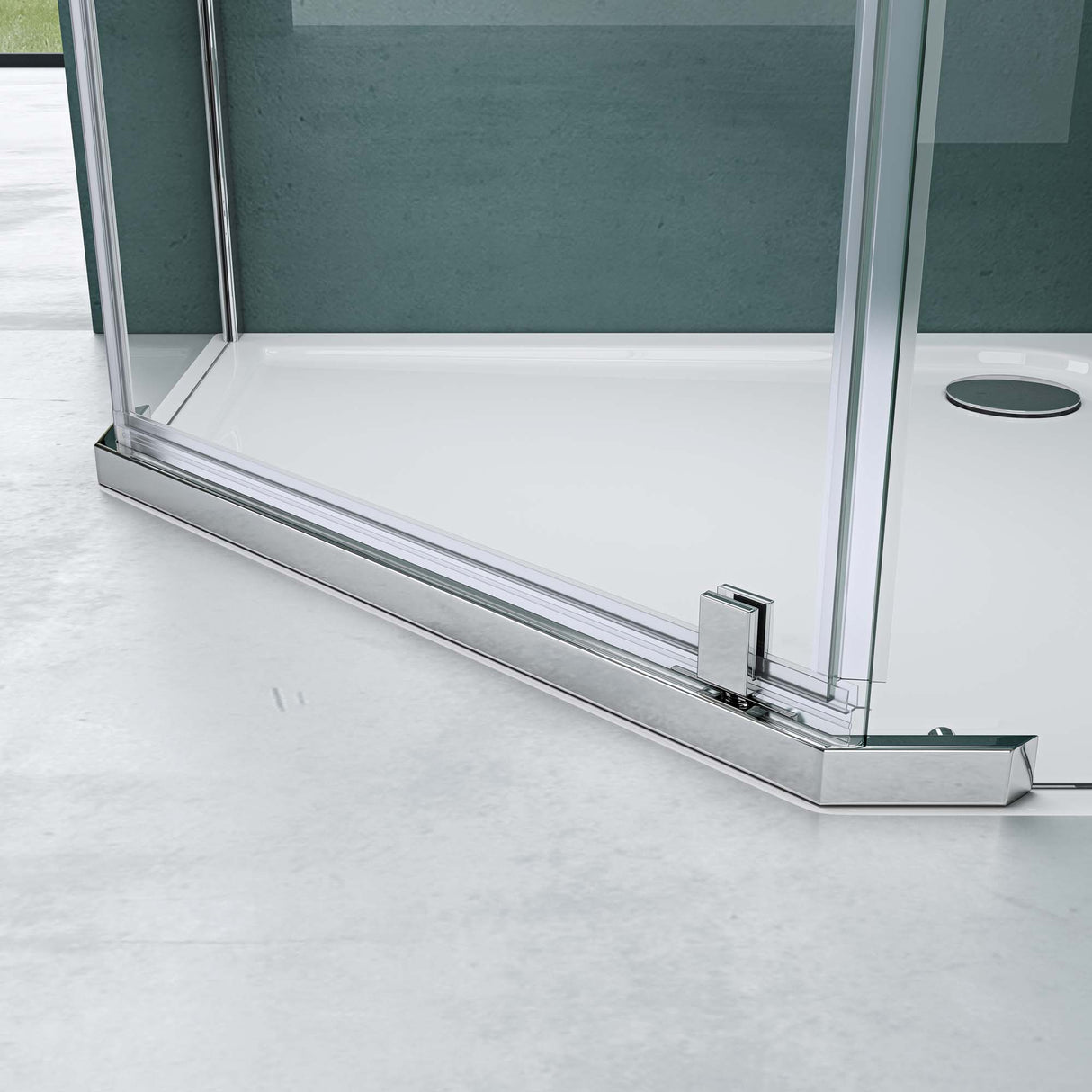 glasvilla Fünfeck-Duschkabine mit Duschtasse Duschwand Echtglas ebenerdige Montage möglich 8mm ESG Dusche Ravenna08