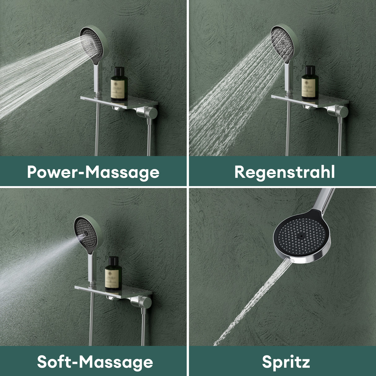 Robinet de baignoire Glasvilla avec douchette, design cascade, jets multiples, douchette en laiton avec barre et flexible de douche.