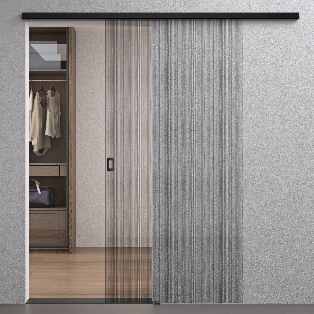 glasvilla Glasschiebetür komplettset Zimmertür Matt Schwarz 8mm ESG-Sicherheitsglas, Schiebetür Glas schwarz gebürstet mit Laufschiene aus Aluminium Muranino-001