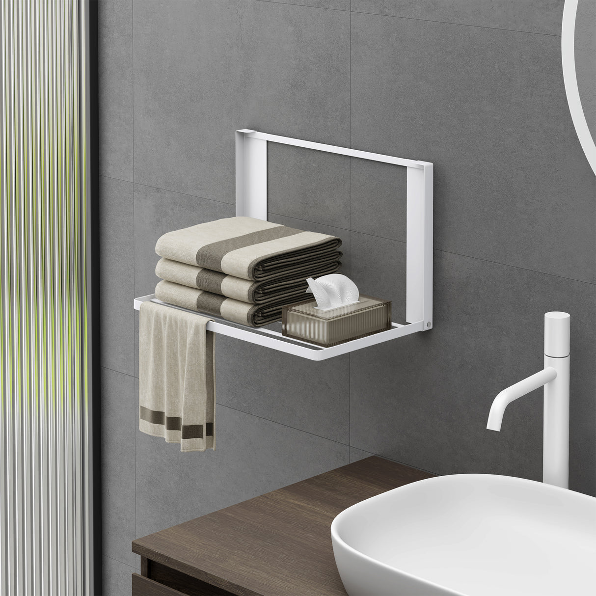 Porte-serviettes magnétique Glasvolla pour salle de bain, étagère pliable et murale sans perçage, 41 x 25 cm, multifonctionnel, pour réfrigérateur, salle de bain, cuisine - Folda-01