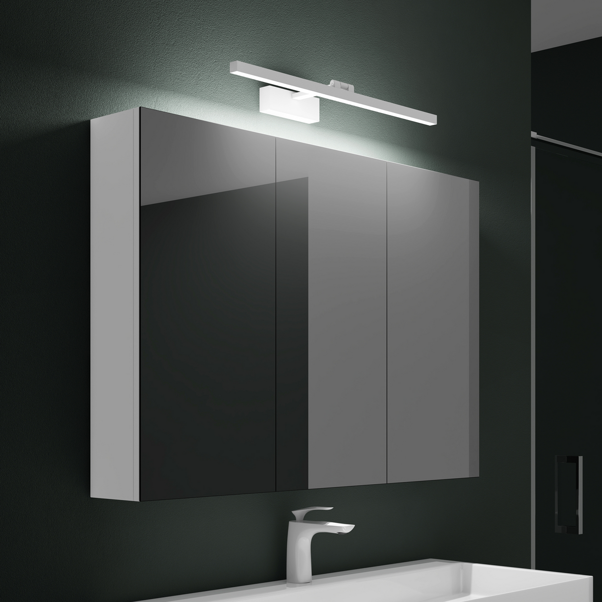 glasvilla Spiegelschrank mit Spiegellampe Badezimmerschrank Spiegelleuchte 180° Drehbar LED Badlampe Strahlenschön