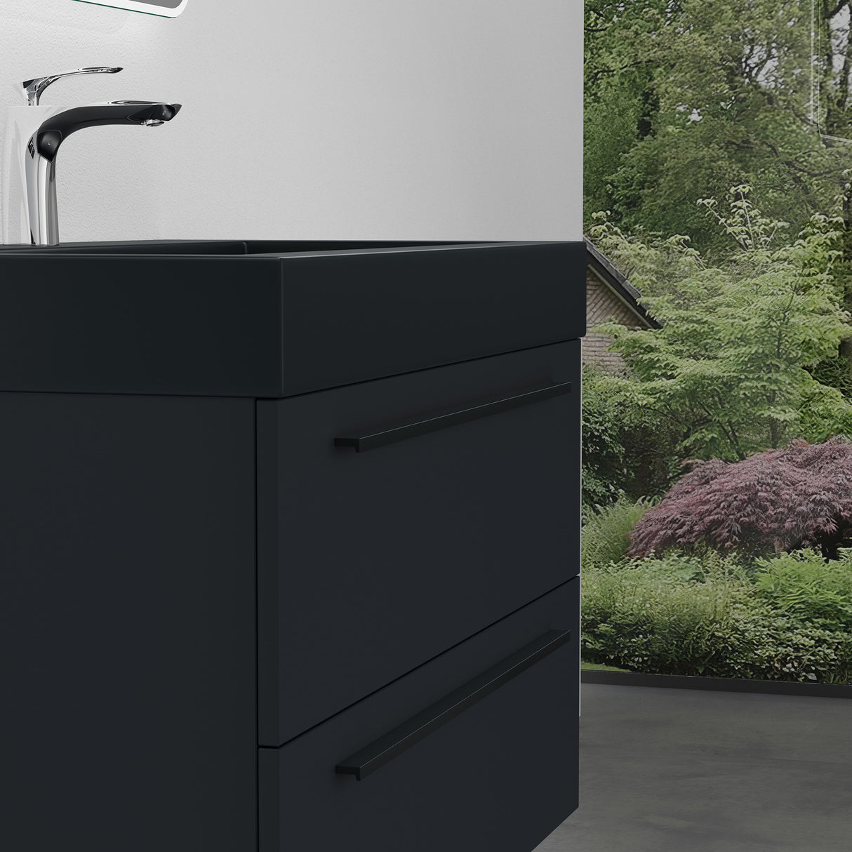 glasvilla Badmöbel-Set Waschbeckenunterschrank Waschtisch mit Unterschrank inkl. Mineralguss-Waschbecken in Anthrazit Quadratto