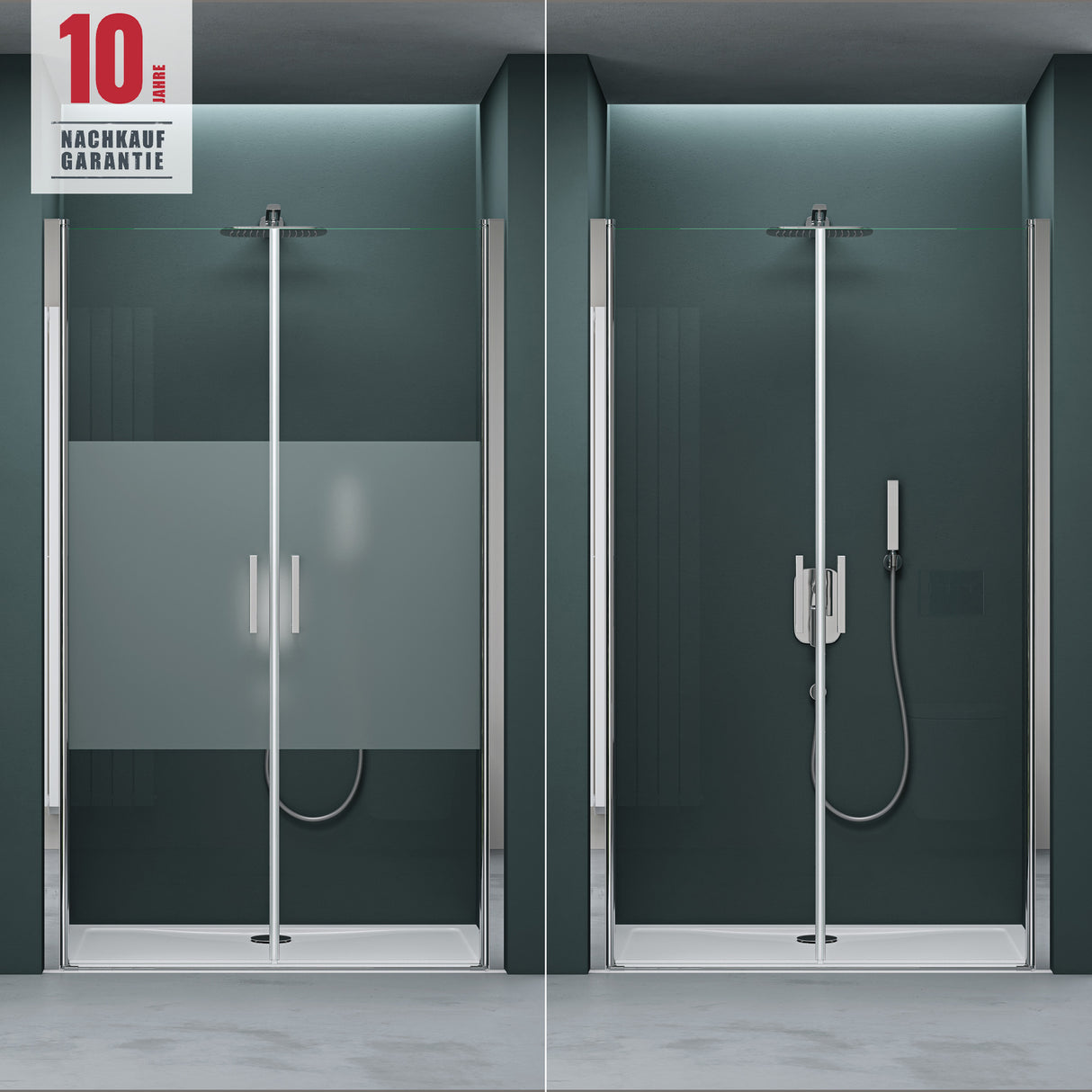 glasvilla Duschtür Nischentür dusche Duschabtrennung Duschkabine Schwingtür 180° Doppeltür 6mm ESG Nano-Beschichtung Klarglas/Satiniert Streifen/Vollsatiniert mit Hebe- und Senkmechanismus Teramo24K+MS+VS