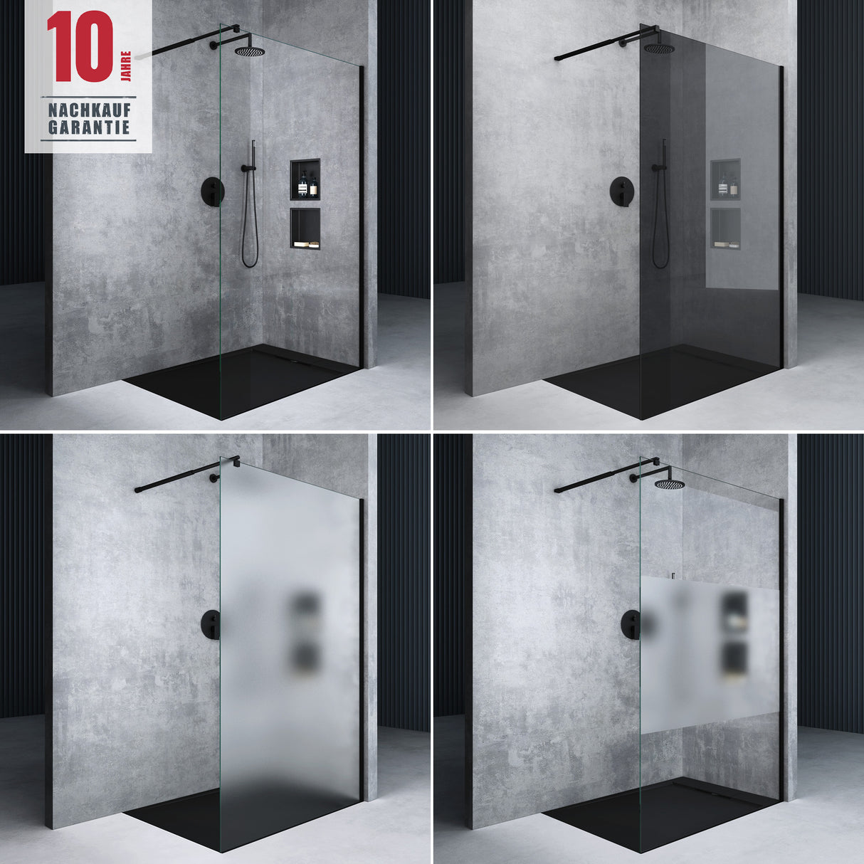 glasvilla Duschwand für Dusche Duschabtrennung Walk-In ESG-Sicherheitsglas 8mm NANO Glas BRAM1&BRAM3 Bremen1 Schwarz