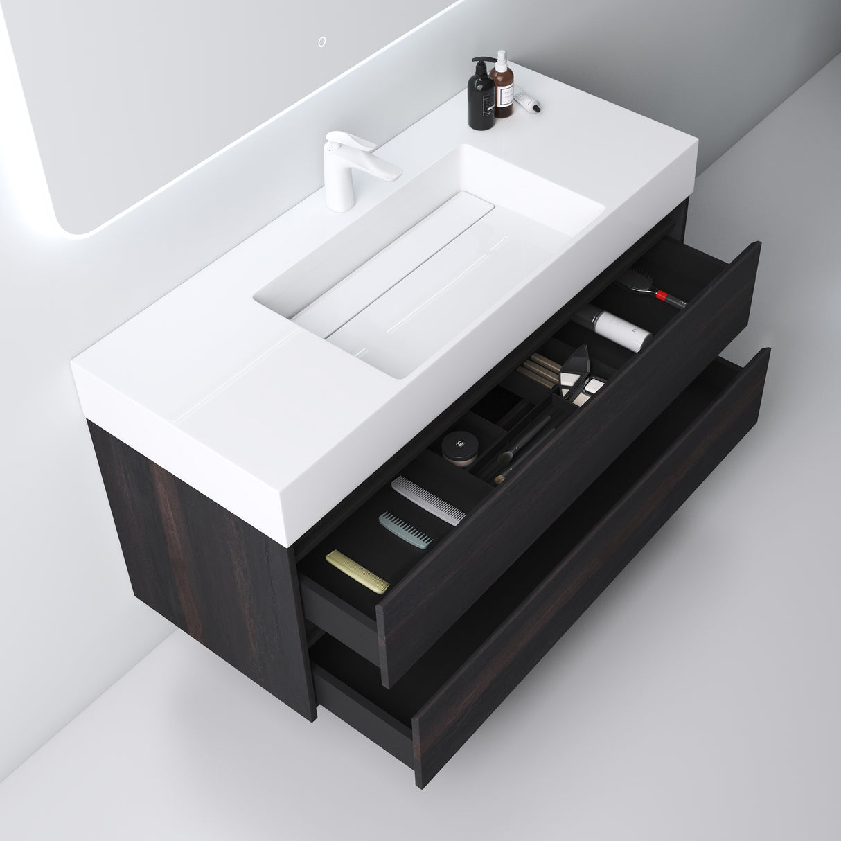 glasvilla Badmöbel-Set Waschbeckenunterschrank 120x48x63cm mit 2-Schubladen inkl. Waschbecken Deep