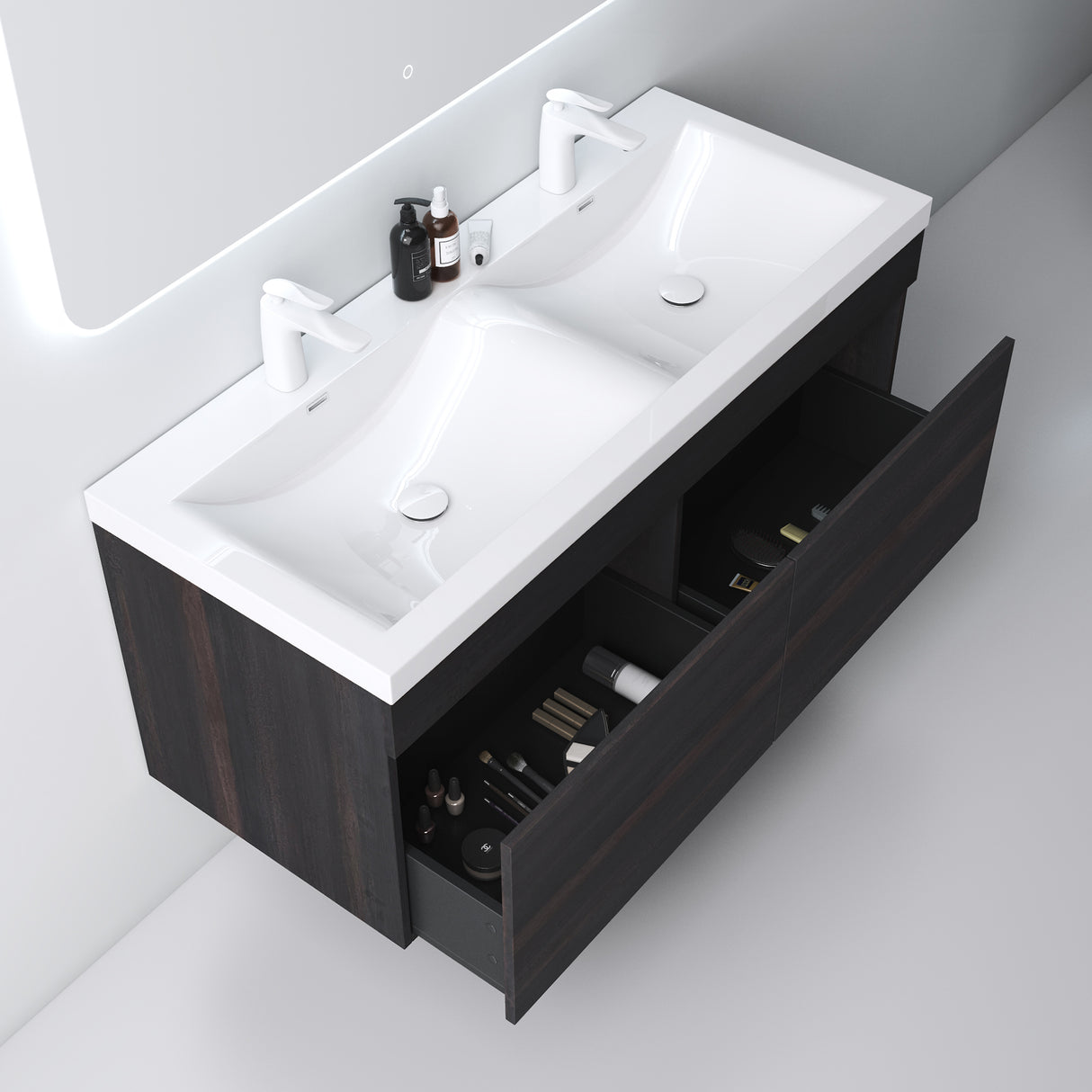 glasvilla Badmöbel Set Badezimmermöbel mit Mineralguss Waschbecken Waschtisch Botanica