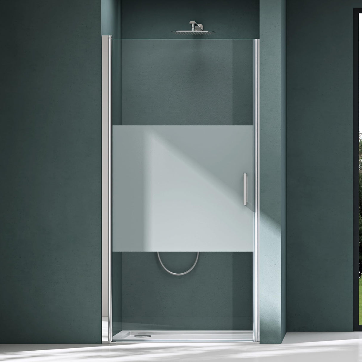 glasvilla Duschtür Nischentür Dusche Duschabtrennung Duschkabine Schwingtür 180° ESG-Sicherheitsglas mit Hebe- und Senkmechanismus Klarglas und Satiniert Streifen Teramo24K+MS D Neu