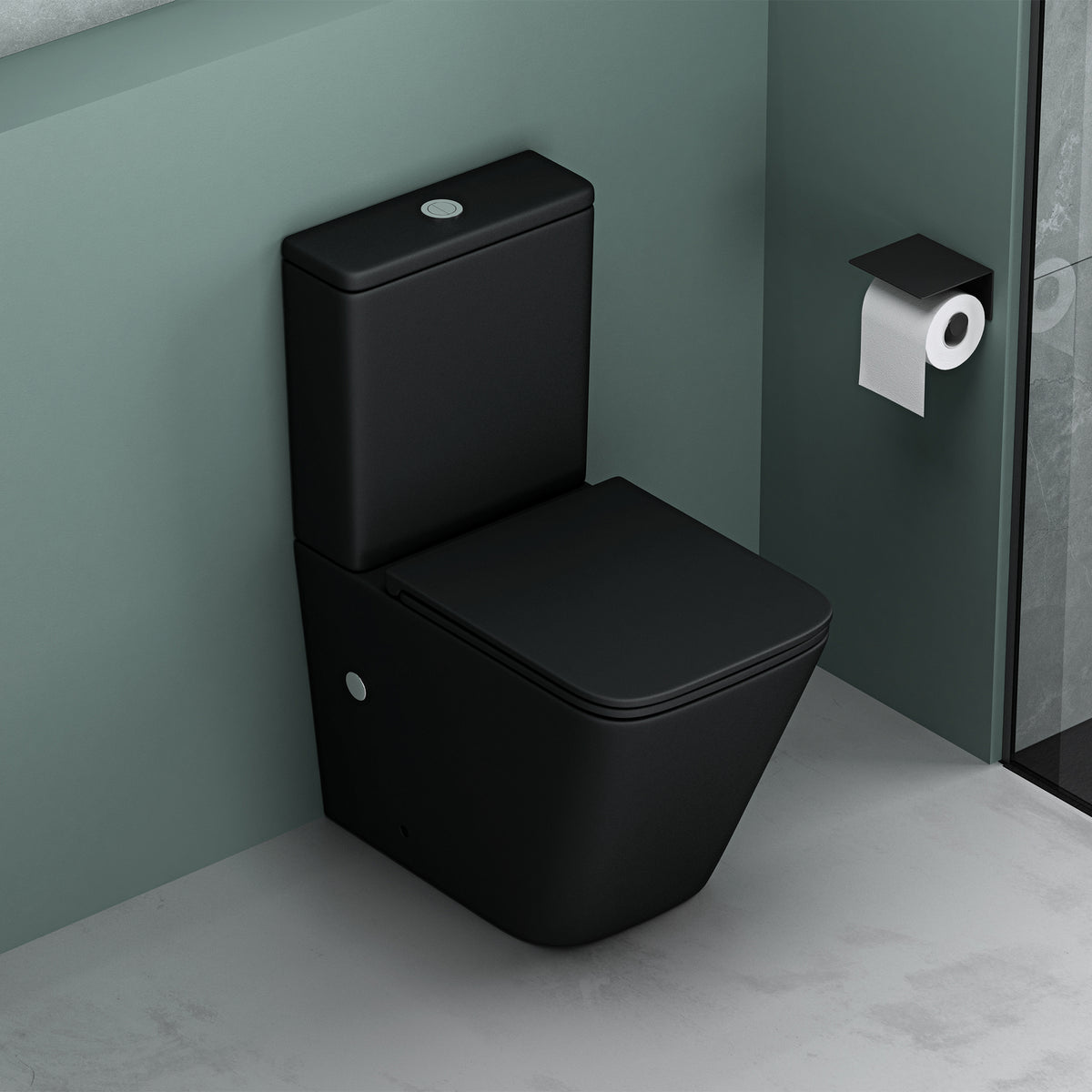 glasvilla Stand WC mit Spülkasten spülrandloses-WC bodenstehende-Toilette aus Keramik, weiß/matt schwarz 36x63x82cm, mit Absenkautomatik inkl. Spülkasten, Stand112T