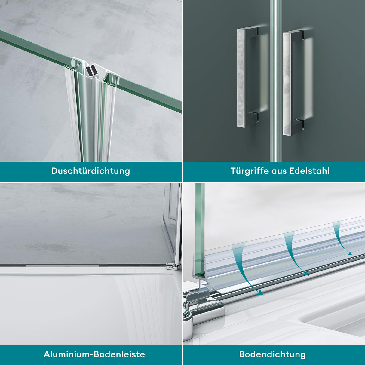 glasvilla Duschtür Nischentür dusche Duschabtrennung Duschkabine Schwingtür 180° Doppeltür 6mm ESG Nano-Beschichtung Klarglas/Satiniert Streifen/Vollsatiniert mit Hebe- und Senkmechanismus Teramo24K+MS+VS