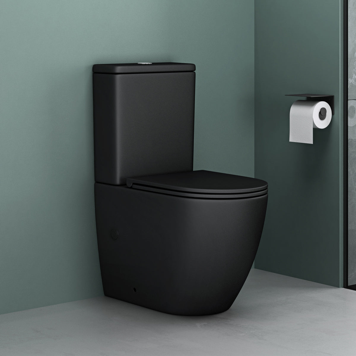 glasvilla Stand WC mit Spülkasten spülrandloses-WC bodenstehende-Toilette aus Keramik, weiß/matt schwarz 36x63x82cm, mit Absenkautomatik, inkl. Spülkasten, Stand179T