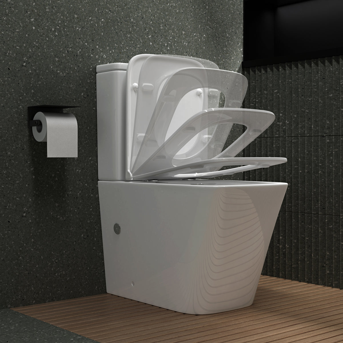 glasvilla Stand WC mit Spülkasten spülrandloses-WC bodenstehende-Toilette aus Keramik, weiß/matt schwarz 36x63x82cm, mit Absenkautomatik inkl. Spülkasten, Stand112T