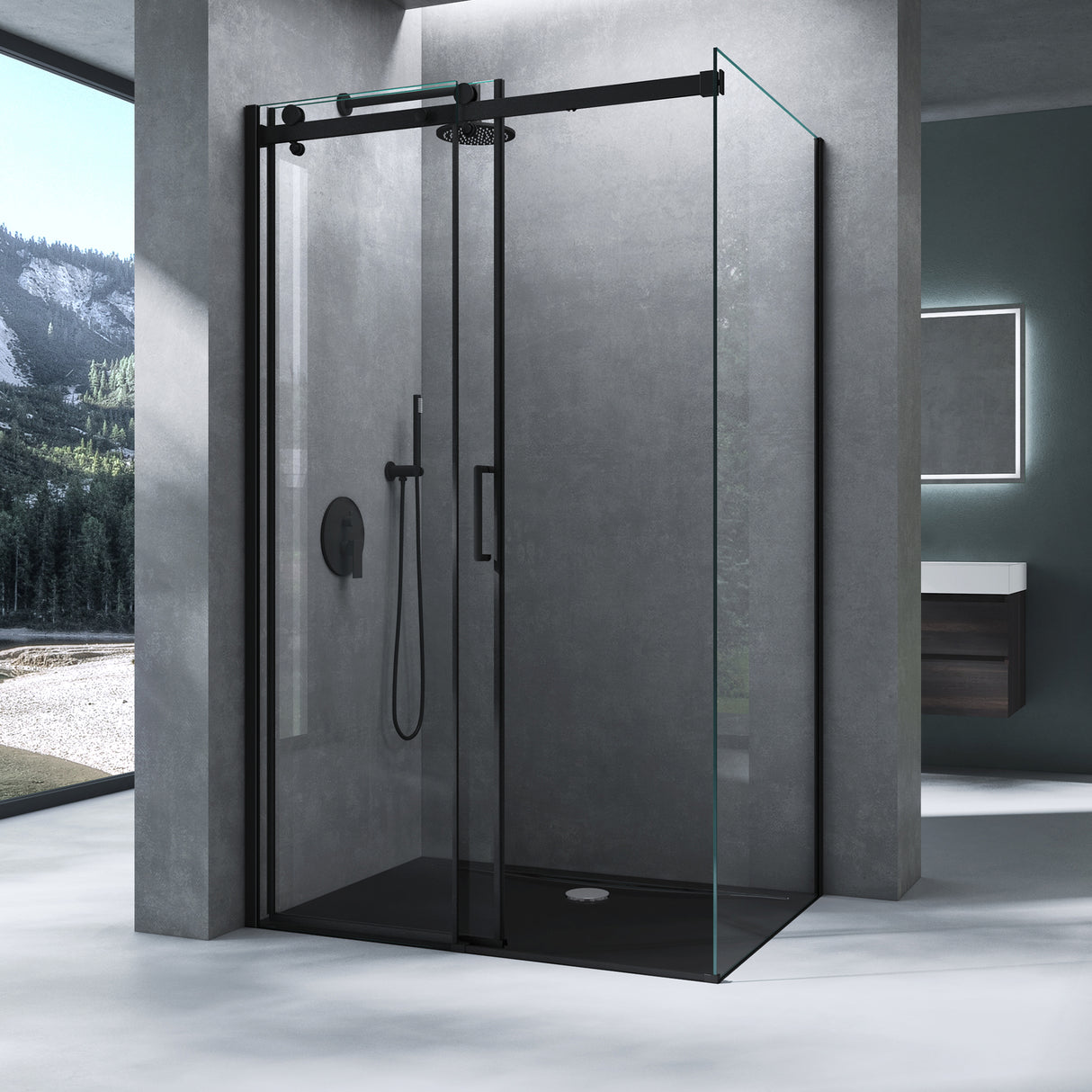 glasvilla Duschkabine mit Schiebetür Duschabtrennung 8mm ESG-Sicherheitsglas Nano-Beschichtung Hebe-Senk-Mechanismus Rav19 Schwarz