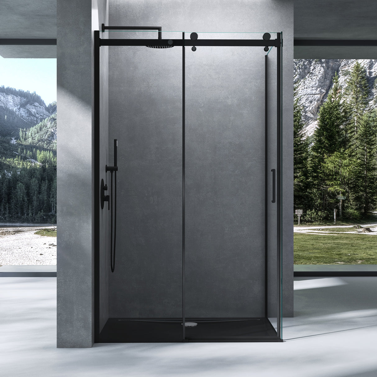 glasvilla Duschkabine mit Schiebetür Duschabtrennung 8mm ESG-Sicherheitsglas Nano-Beschichtung Hebe-Senk-Mechanismus Rav19 Schwarz