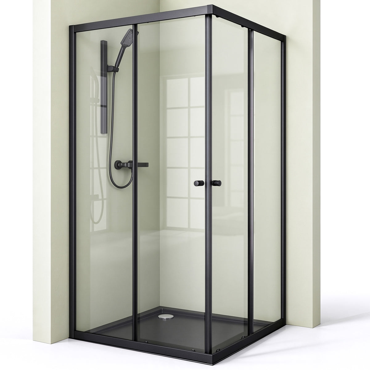 glasvilla Duschkabine mit Doppel-Schiebetür Duschtür Eckeinstieg Echtglas Lotuseffekt 6mm ESG-Sicherheitsglas Ravenna16K Schwarz