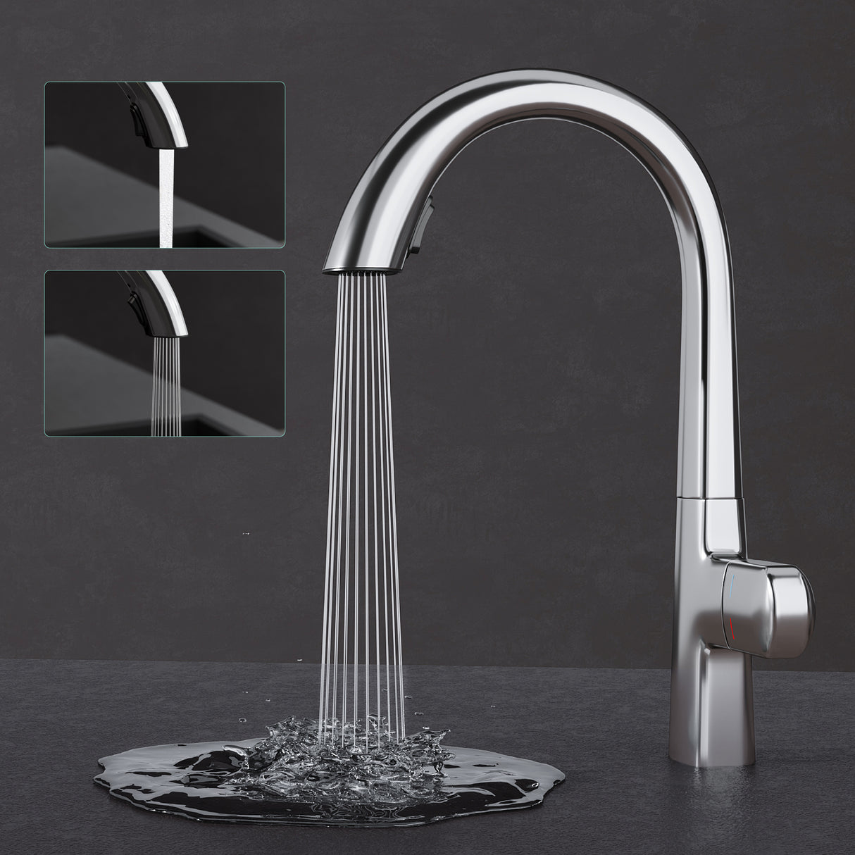 glasvilla Rubinetto da Cucina Miscelatore con Monocomando in Ottone Ruotabile a 360° Rubinetto da Cucina con Tubi e Accesorri, MS-8095
