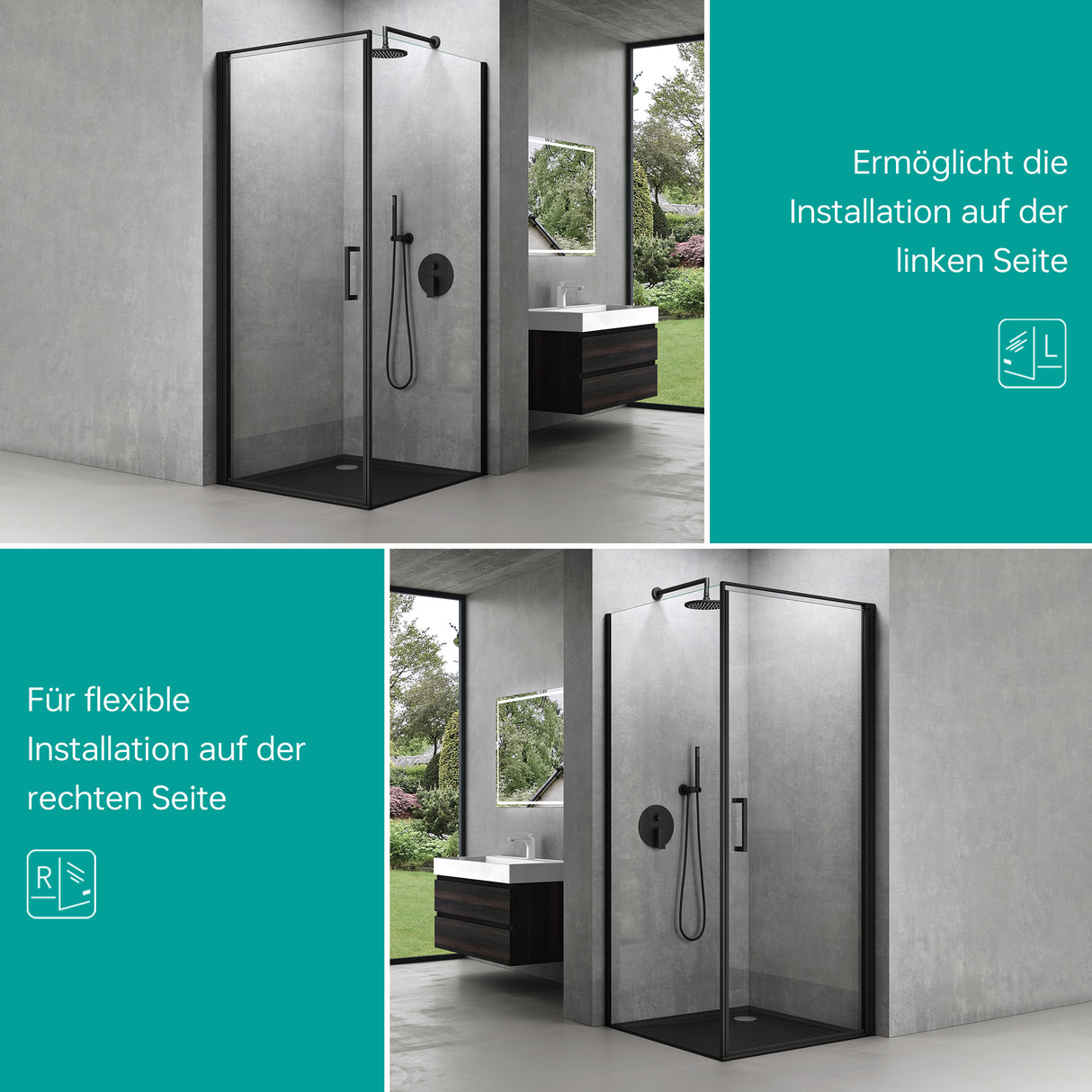 glasvilla Duschkabine Hebe-Senk-Mechanismus 8mm ESG-Sicherheitsglas Nano-Beschichtung Rav36-Plus schwarz