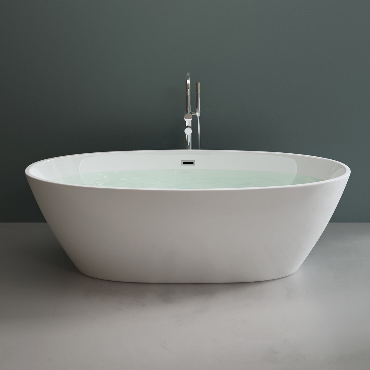 glasvilla Freistehende Badewanne Acryl Oval Acryl-Standbadewanne inkl. Pop Up Ablaufgarnitur Weiß