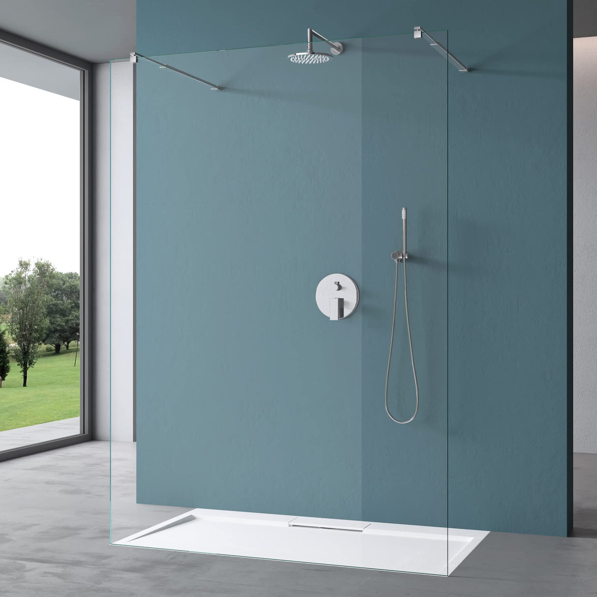 glasvilla Duschwand Duschabtrennung 2 Haltestange für Walk-In Dusche 10mm ESG-Sicherheitsglas mit Nanobeschichtung Rechteckiger Stabilisator Bremen02+2