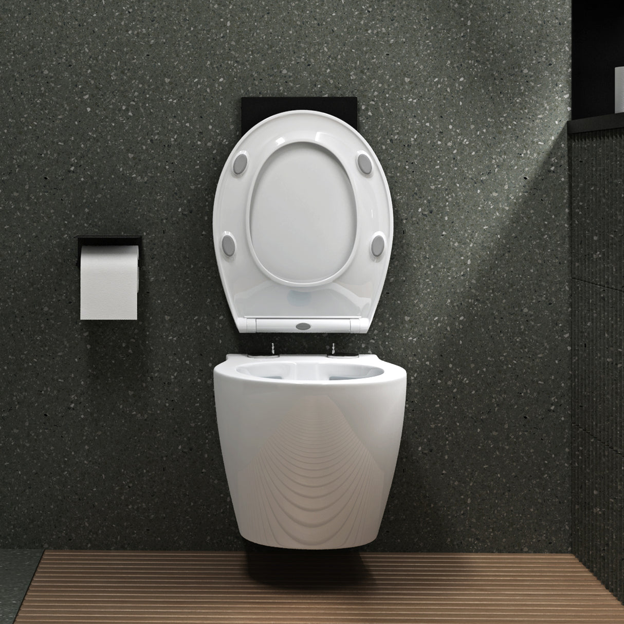 glasvilla Hänge WC Toilette Wand-WC Spülrandlos Weiß aus Keramik Wandmontage mit Absenkautomatik