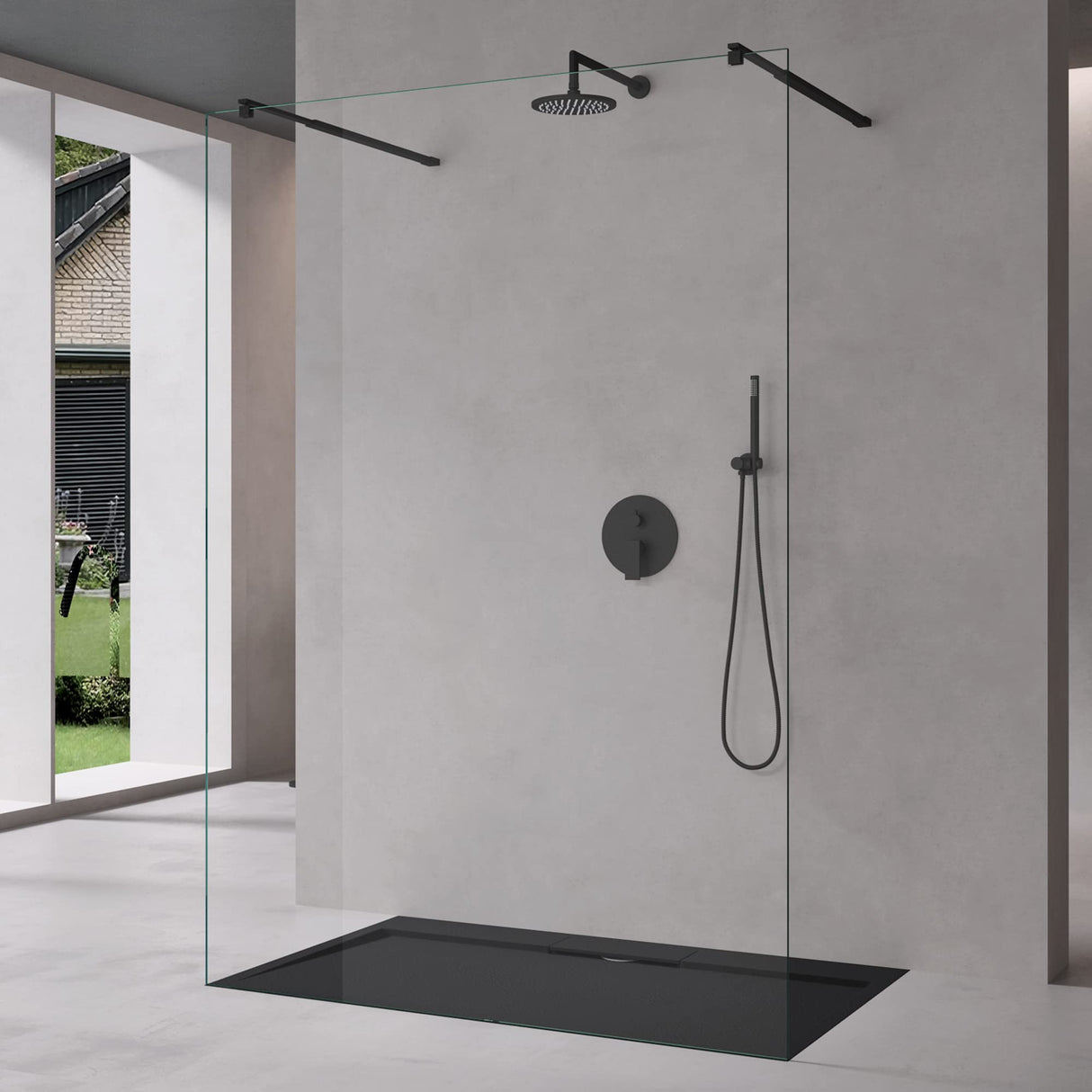 glasvilla Duschwand Duschabtrennung 2 Haltestange für Walk-In Dusche 10mm ESG-Sicherheitsglas mit Nanobeschichtung Rechteckiger Stabilisator Bremen02+2