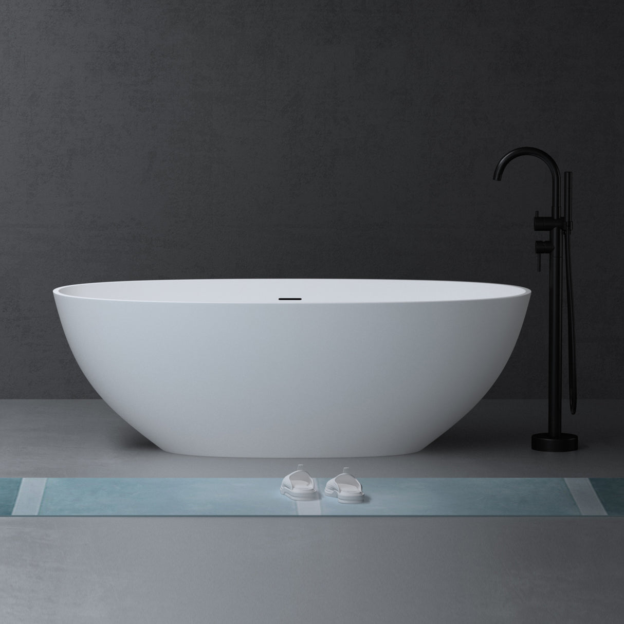 glasvilla Freistehende Badewanne Weiß matt Mineralguss Standbadewanne inkl. Nano-Versiegelung