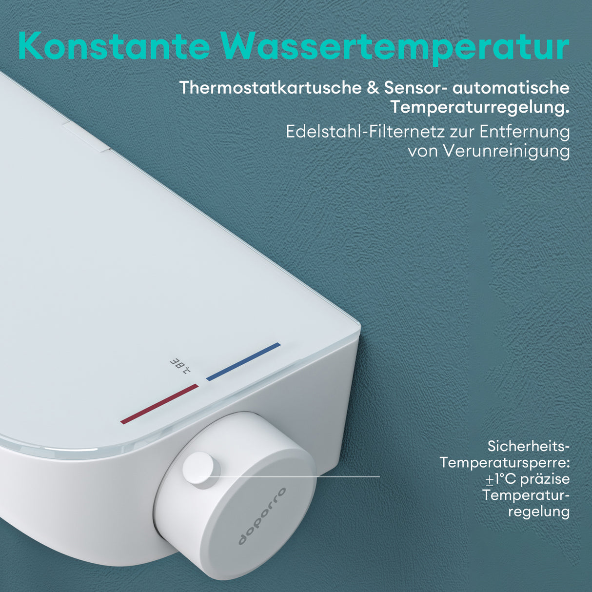 glasvilla Duschsystem mit Thermostat, Duscharmatur Komplettset mit Sicherheitsverriegelung, 3 Strahlarten höhenverstellbar Duschbrause mit Unterauslauf aus Messing Duschsystem9