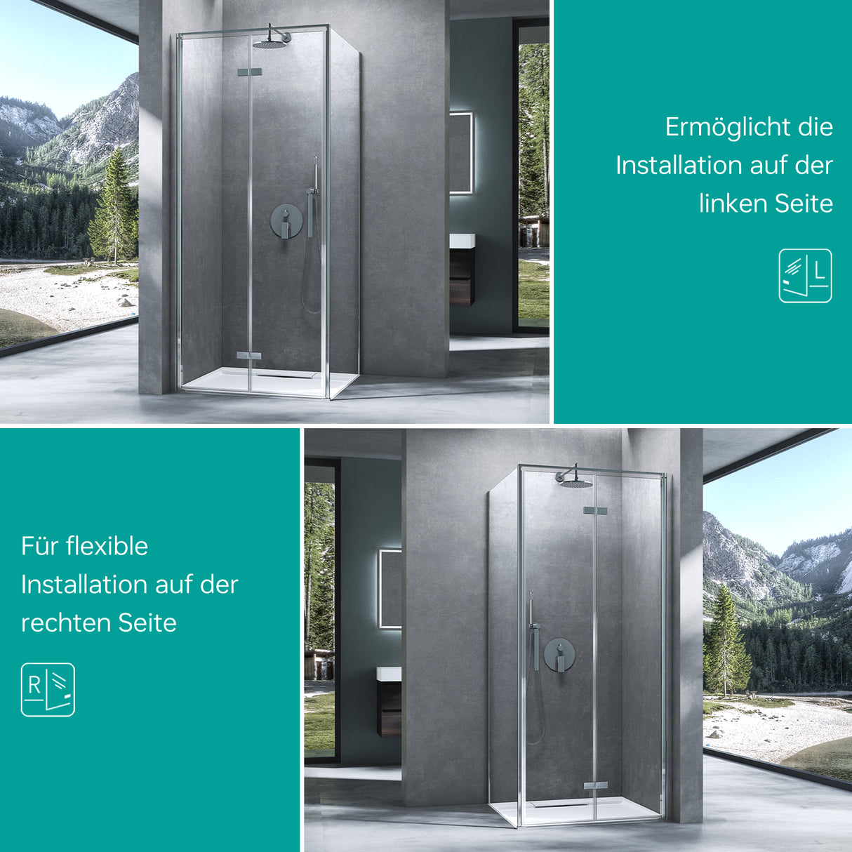 glasvilla Duschkabine Duschabtrennung 8mm ESG-Sicherheitsglas Nano-Beschichtung Hebe-Senk-Mechanismus Rav37-Plus