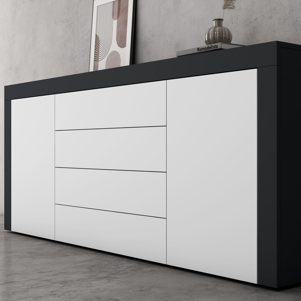 glasvilla Sideboard Aufbewahrungsschrank BTH: 167x36x70 cm mit 2 Schränken und 4 Schubladen Kommode Mehrzweckschrank Möbel Schrank03