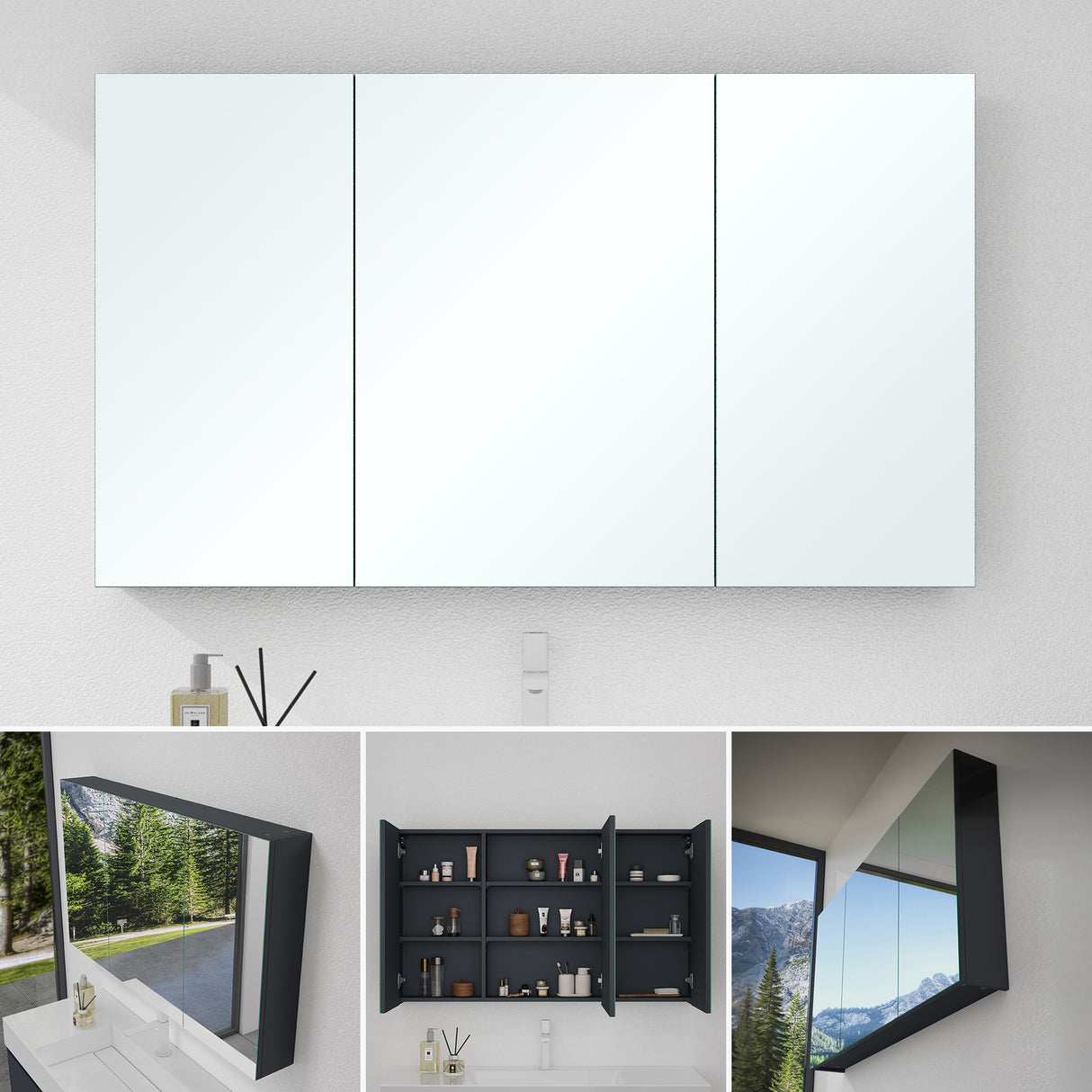 glasvilla Spiegelschrank mit Spielgeltüren Badezimmerschrank Hängeschrank Badezimmerspiegel Spiegelschrank-02