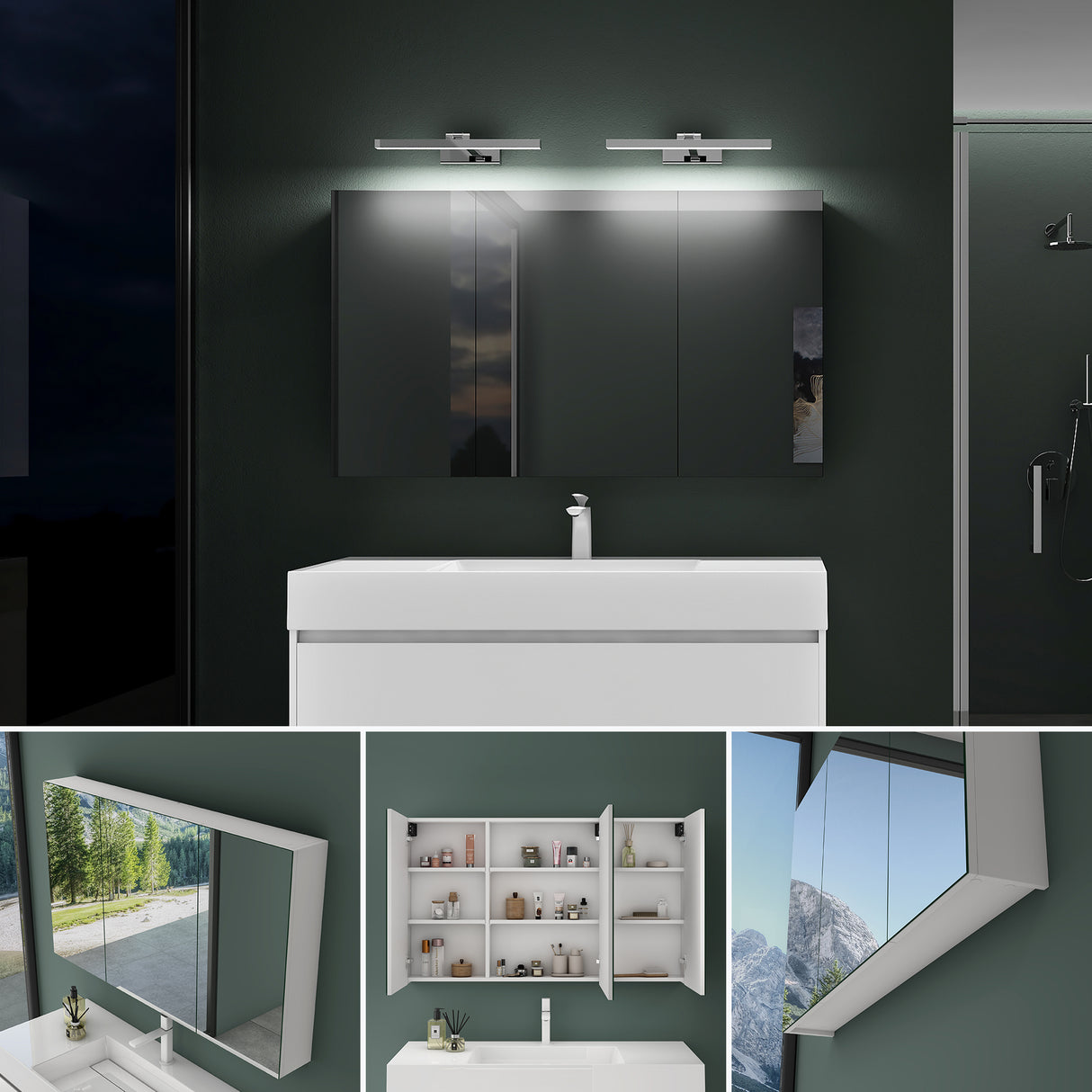 glasvilla Spiegelschrank mit Spiegellampe Badezimmerschrank Spiegelleuchte 180° Drehbar LED Badlampe Strahlenschön