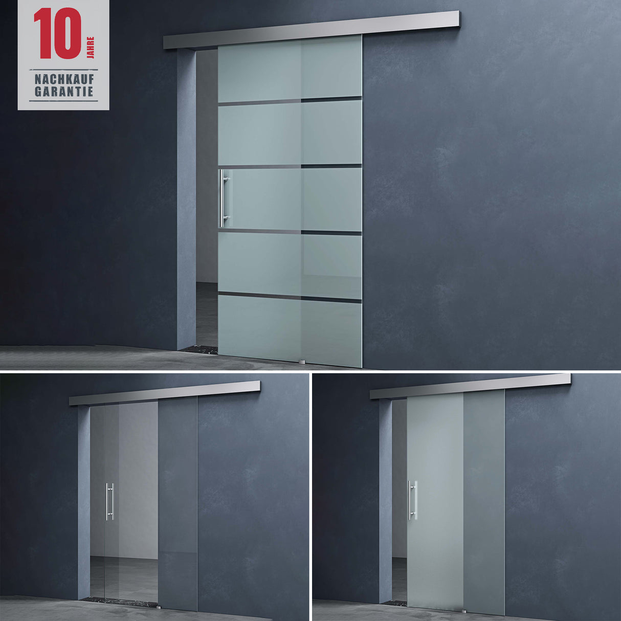 glasvilla Glasschiebetür komplettset Amalfi H: 2050mm, Griffart: Stangengriff, inkl. Softclose-Automatik, 8mm ESG-Sicherheitsglas