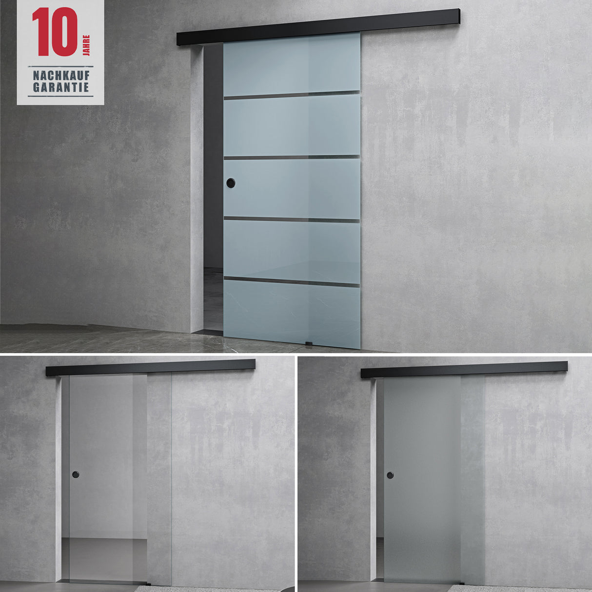 glasvilla Glasschiebetür komplettset, Griffart: Muschelgriff, inkl. Soft-Close, 15 mm Wandabstand, 8mm ESG-Sicherheitsglas Amalfi Schwarz