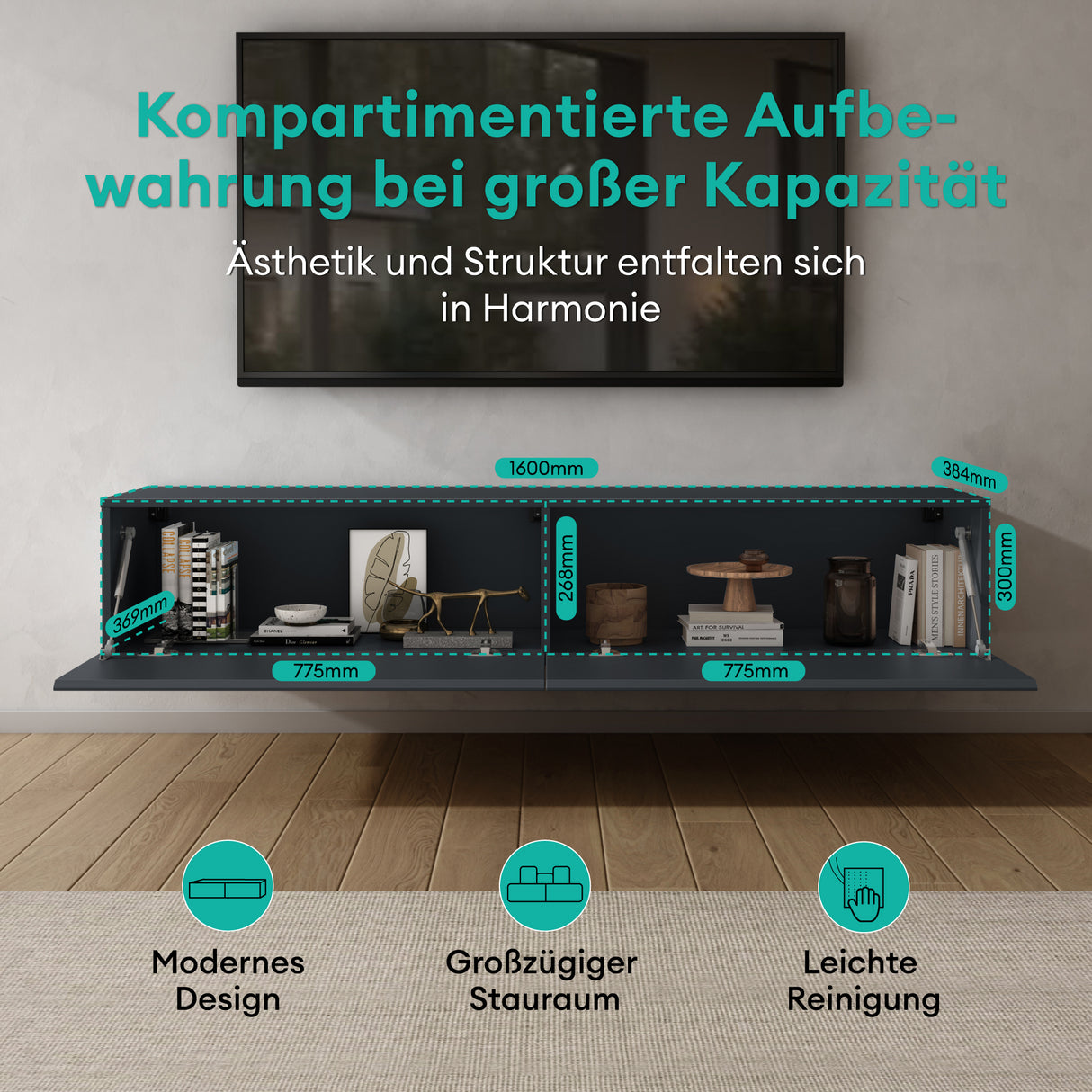 glasvilla Fernsehtisch Fernsehschrank TV Schrank Verdeckter Griff mit Soft-Close Lowboard Hängeschrank für Wohnzimmer Fernsehschrank02