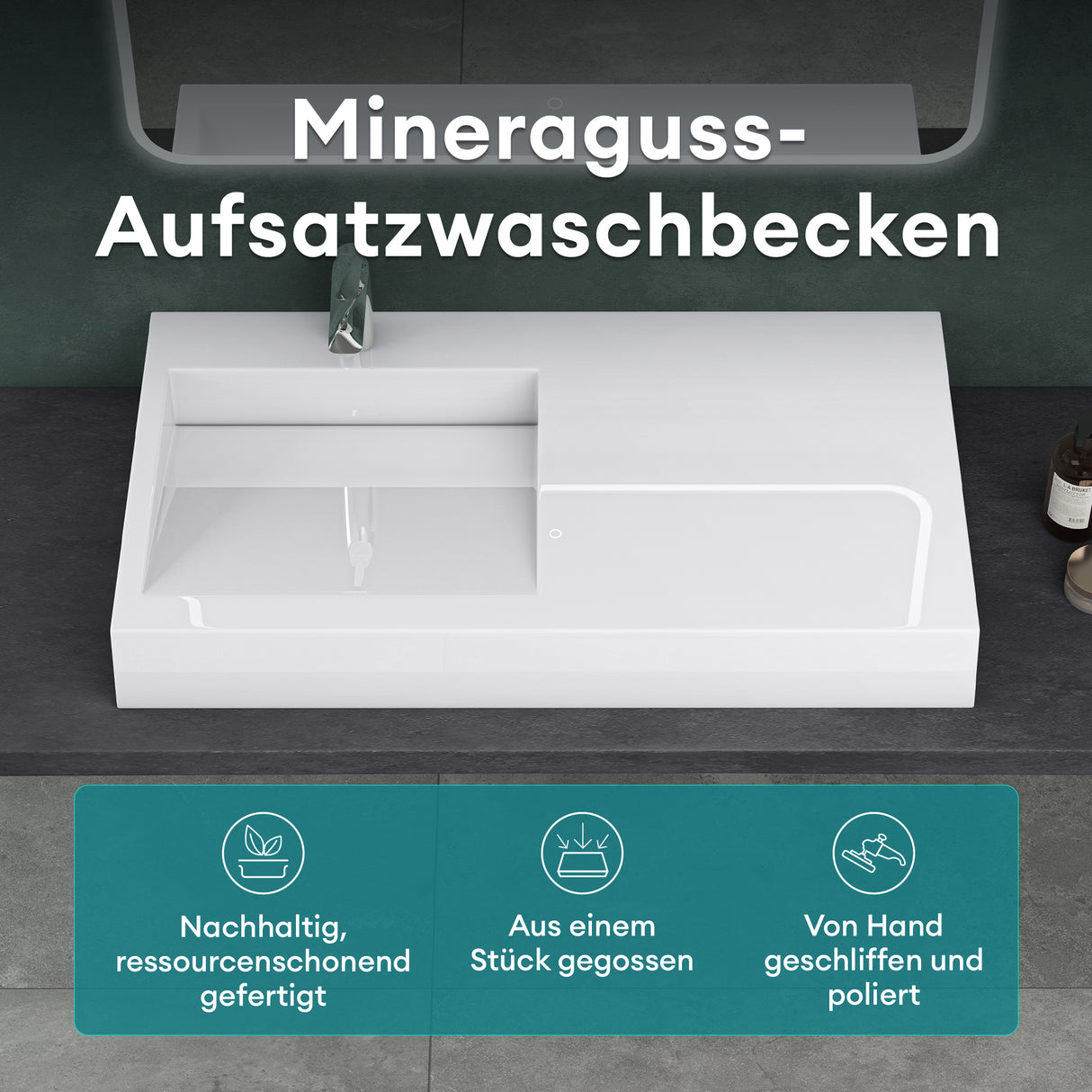 glasvilla Waschbecken Hängewaschbecken Aufsatzwaschbecken Mineralguss rechteckige Form Colossum11