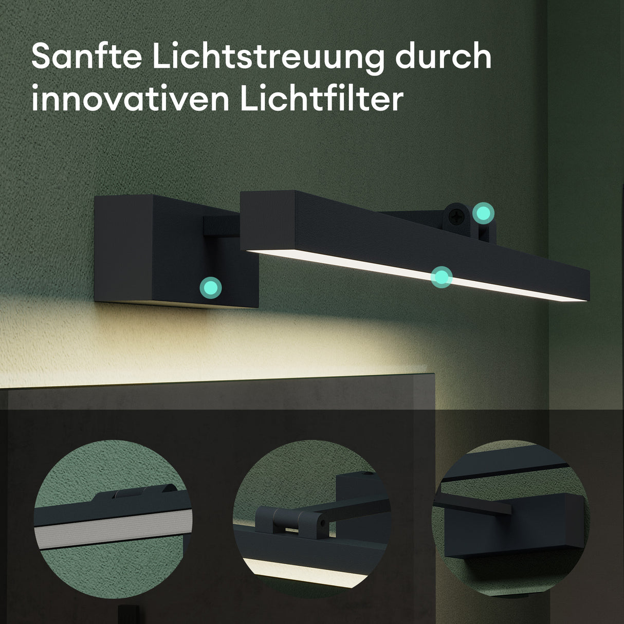 glasvilla Spiegelleuchte LED Badlampe | Spiegellampe, 4000K Badezimmer Lampe | 180° Drehbar 9W Strahlenschön