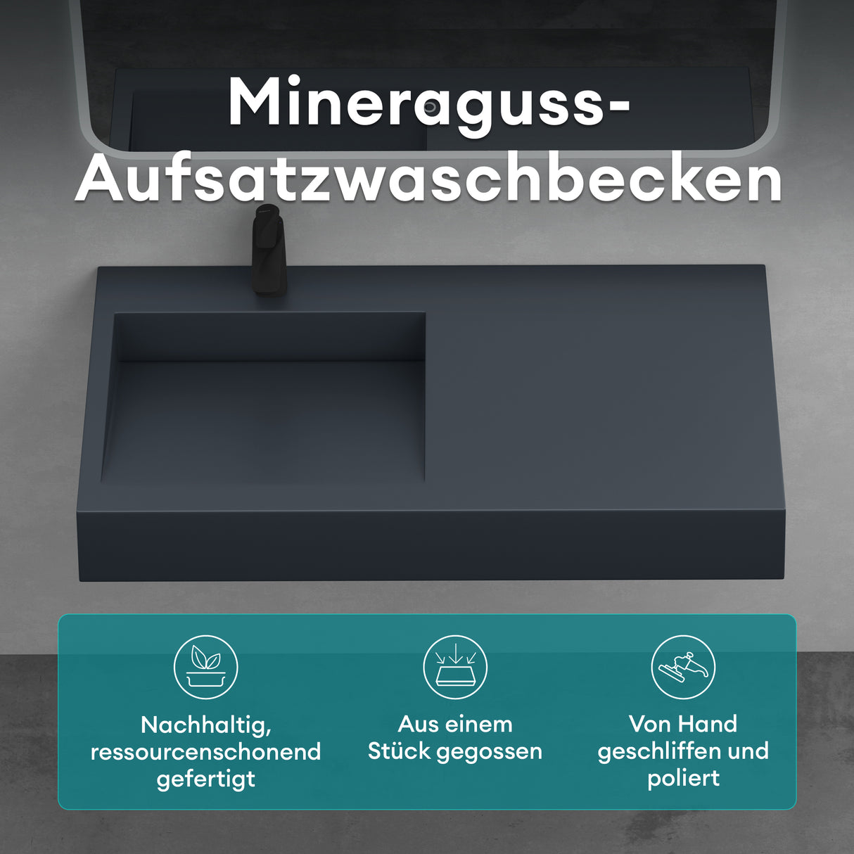 glasvilla Waschbecken Hängewaschbecken Aufsatzwaschbecken Mineralguss rechteckige Form Colossum11