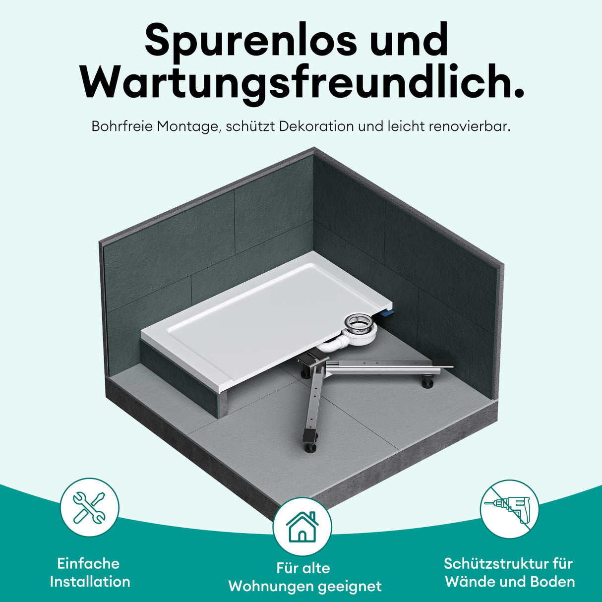 glasvilla Duschwannenfüße Duschwannenfuß Brausewannenfuß Montagefuß für Duschwannen in X-Form Duschwannengestell mit 5 Stellfüßen