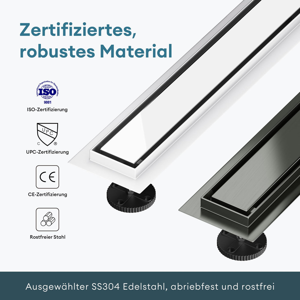 glasvilla Duschrinne Bodenablauf aus Edelstahl | Komplettset Ablaufrinne für Badezimmer | Befliesbar Wasserabfluss 35L/min | Haarsieb KE110