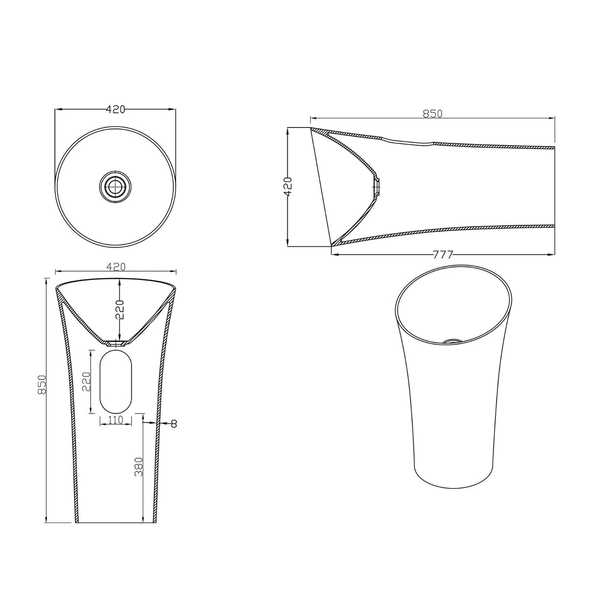 glasvilla Waschbecken Standwaschbecken aus Mineralguss Waschtischsäule Standsäule Colossum33