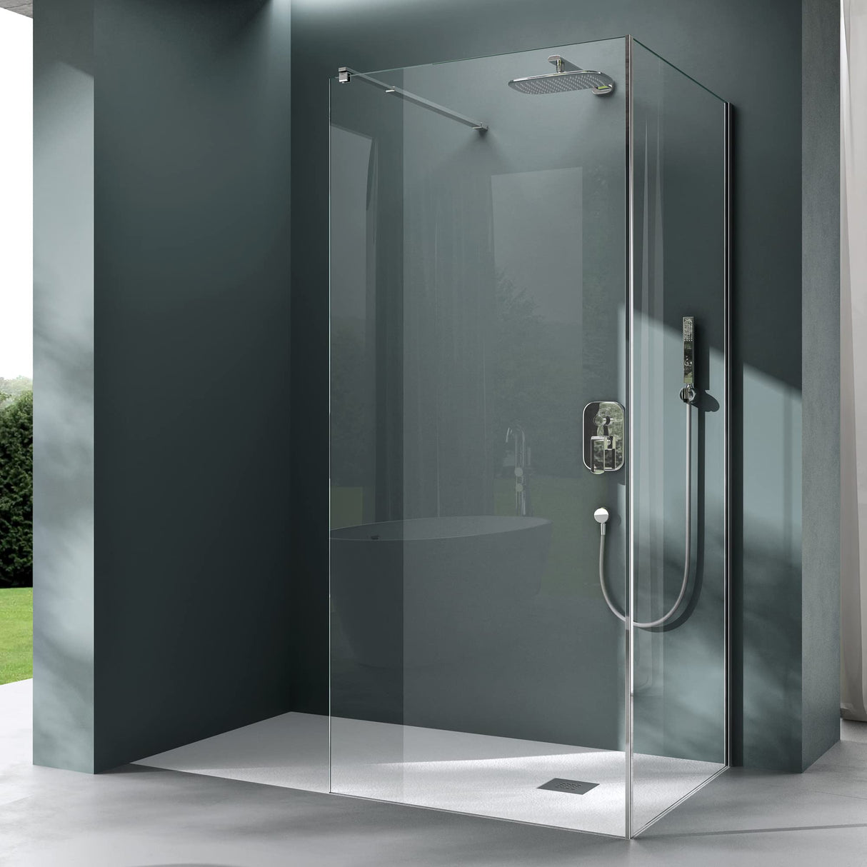 glasvilla Duschwand Duschabtrennung Walk-In Dusche 8mm Klarglas ESG-Sicherheitsglas mit Nanobeschichtung Rechteckiger Stabilisator BremenL
