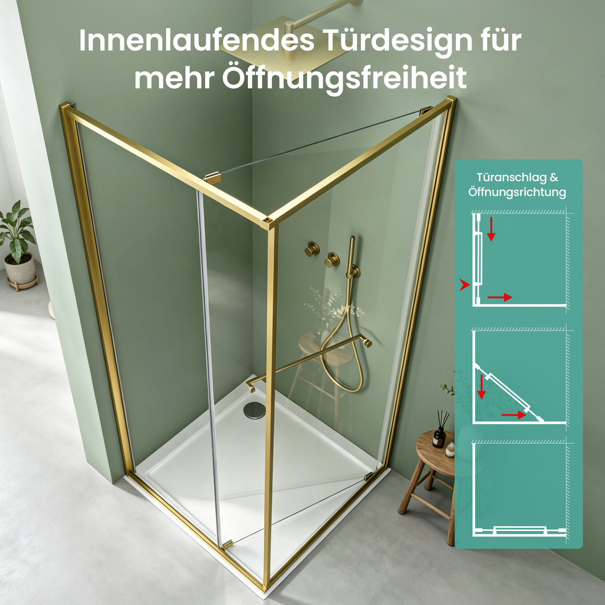 glasvilla Duschkabine Eckeinstieg mit Schiebetür nach innen, Eckdusche Duschabtrennung 195cm Höhe, 6mm ESG-Sicherheitsglas Nano-Beschichtung Ravenna69K