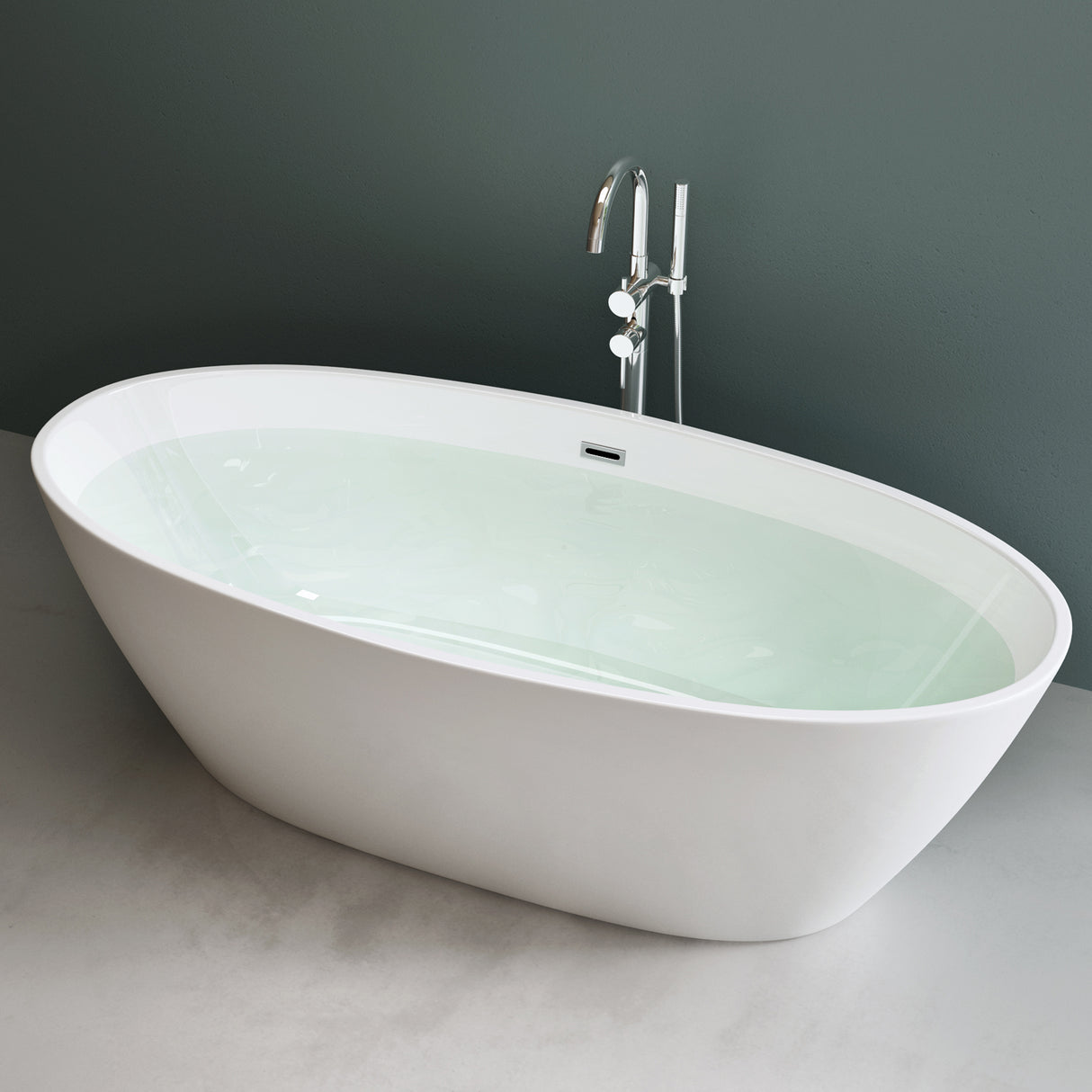 glasvilla Freistehende Badewanne Acryl Oval Acryl-Standbadewanne inkl. Pop Up Ablaufgarnitur Weiß