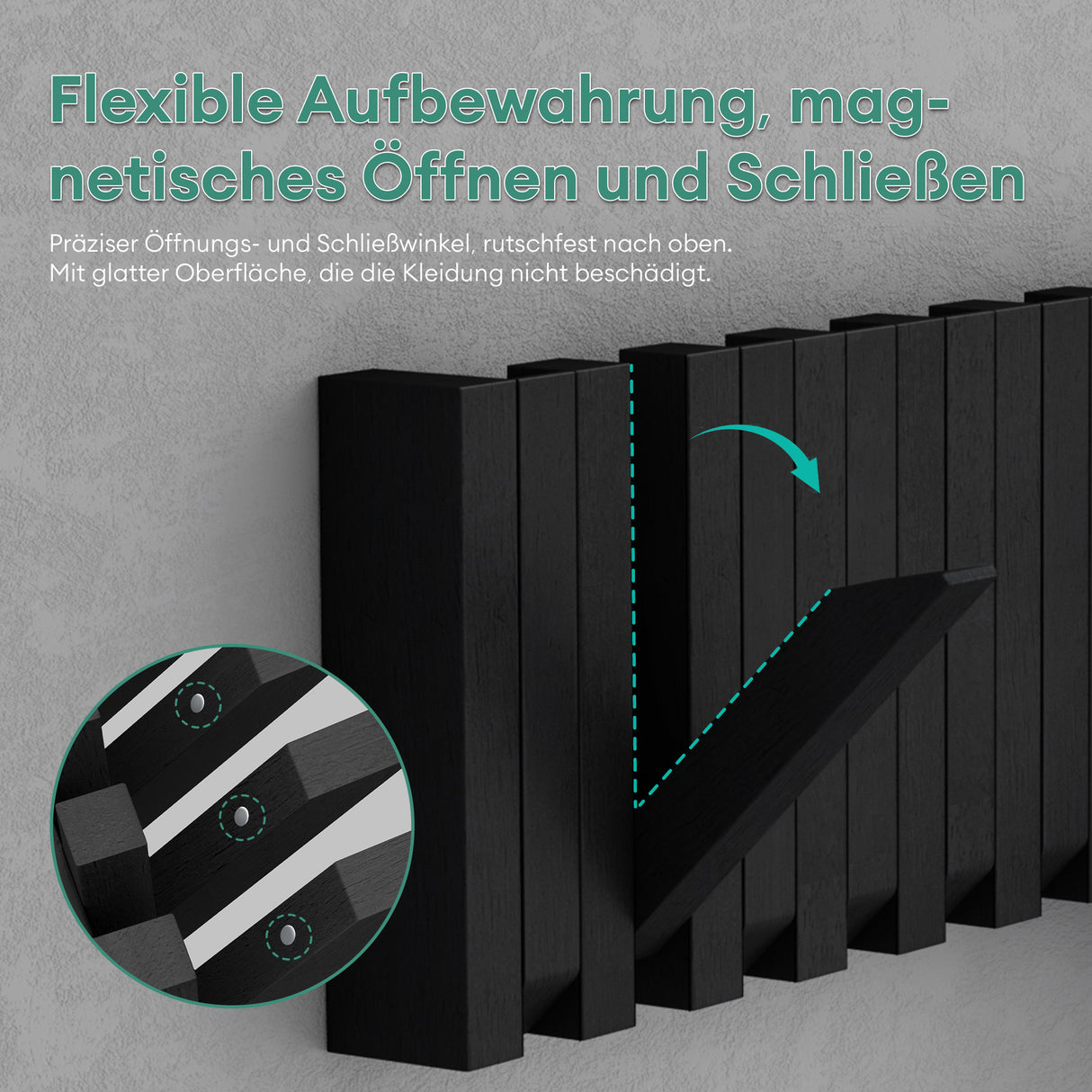 Glasvilla Design – Perchero de pared de madera con 7 ganchos magnéticos abatibles Twigro-01