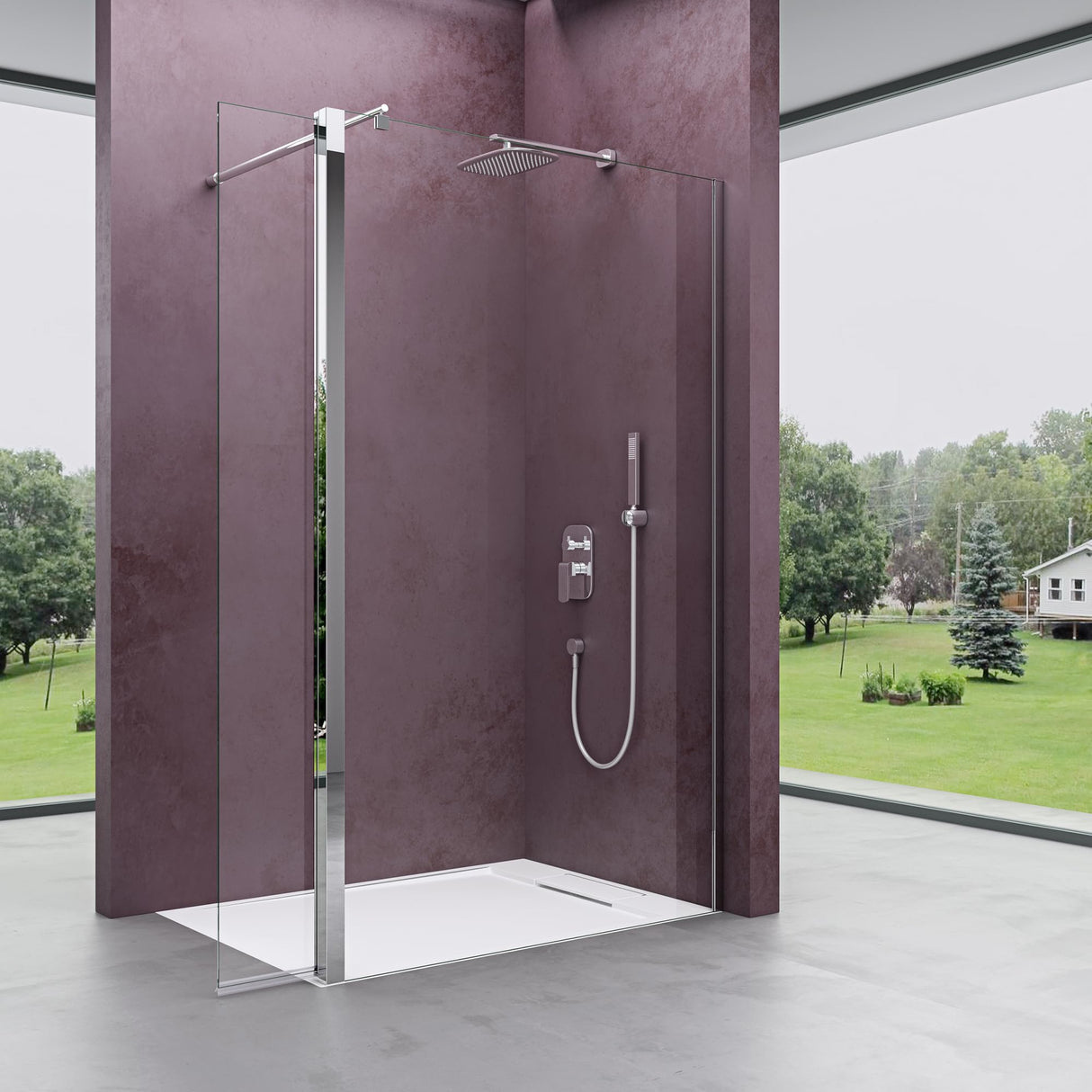 glasvilla Walk-In Duschwand für Dusche Duschabtrennung 10mm Klarglas mit 30cm Nebenteil ESG-Sicherheitsglas mit Nanobeschichtung Runder & Rechteckiger Stabilisator Bremen02K-Plus