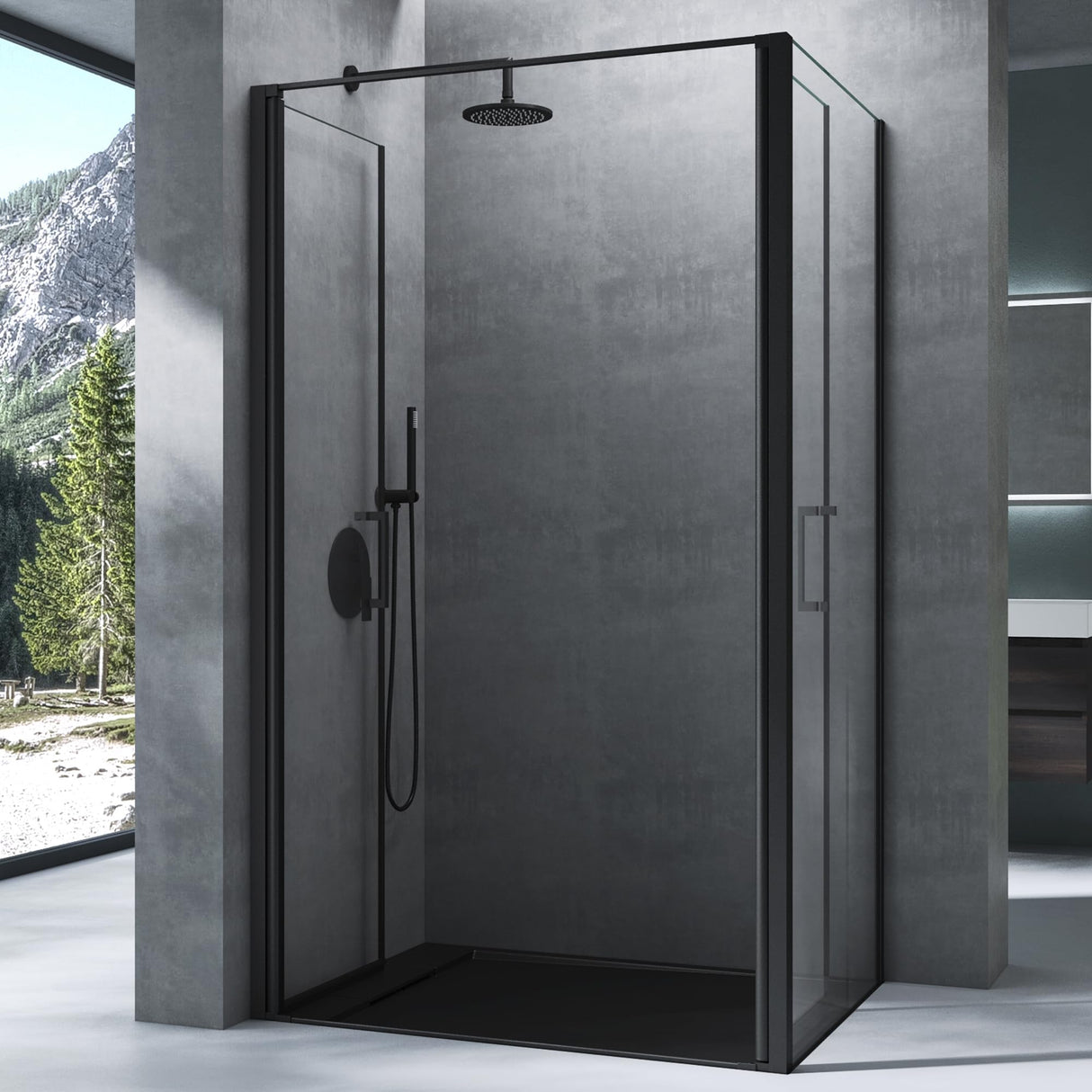 glasvilla Duschkabine Chrom und Schwarz Duschabtrennung mit Drehtür Hebe-Senk-Mechanismus 8mm ESG-Sicherheitsglas Nano-Beschichtung Ravenna66K